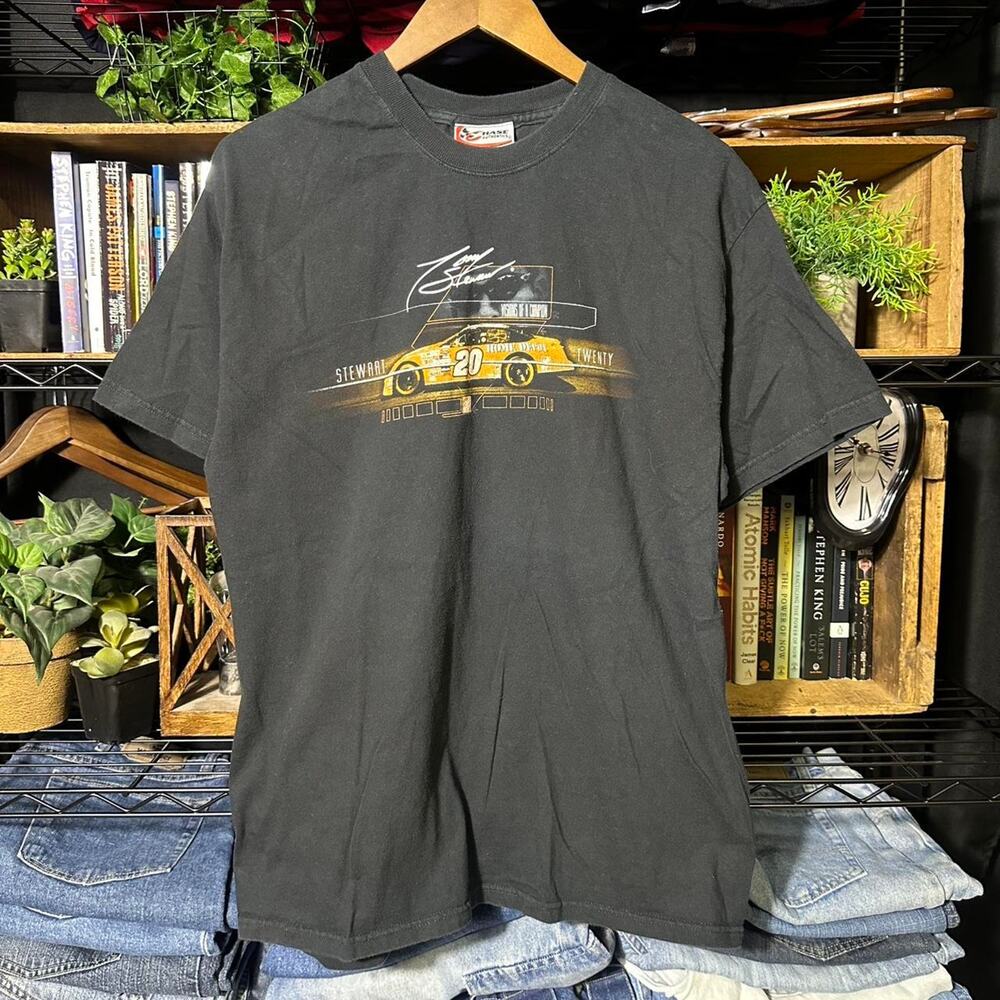 Vintage Y2K Tony Stewart NASCAR Racing Tee Mens Large AOP Black Orange Shirt